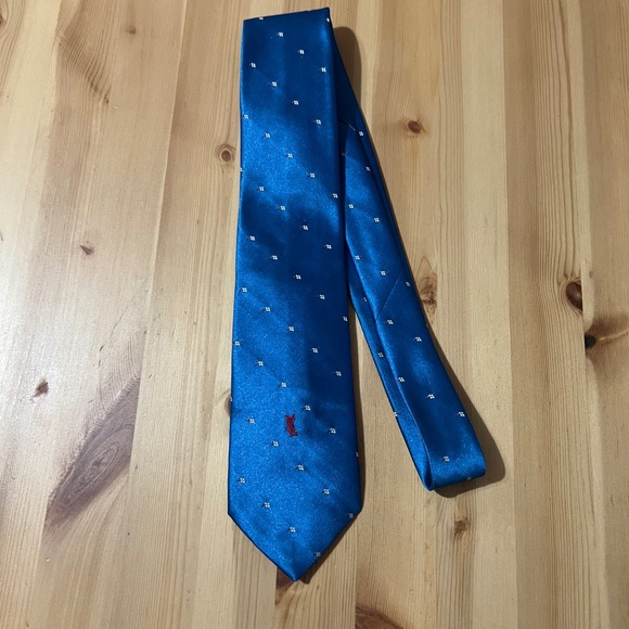 Yves Saint‎ Laurent YSL Necktie Blue Patterned Logo Silk Designer Tie 0359 - Picture 1 of 6